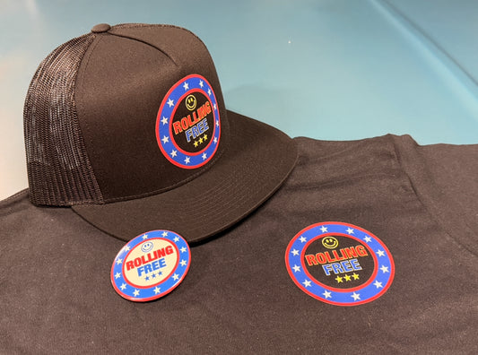 Rolling Free Combo Pack Tshirt,Hat & Button!